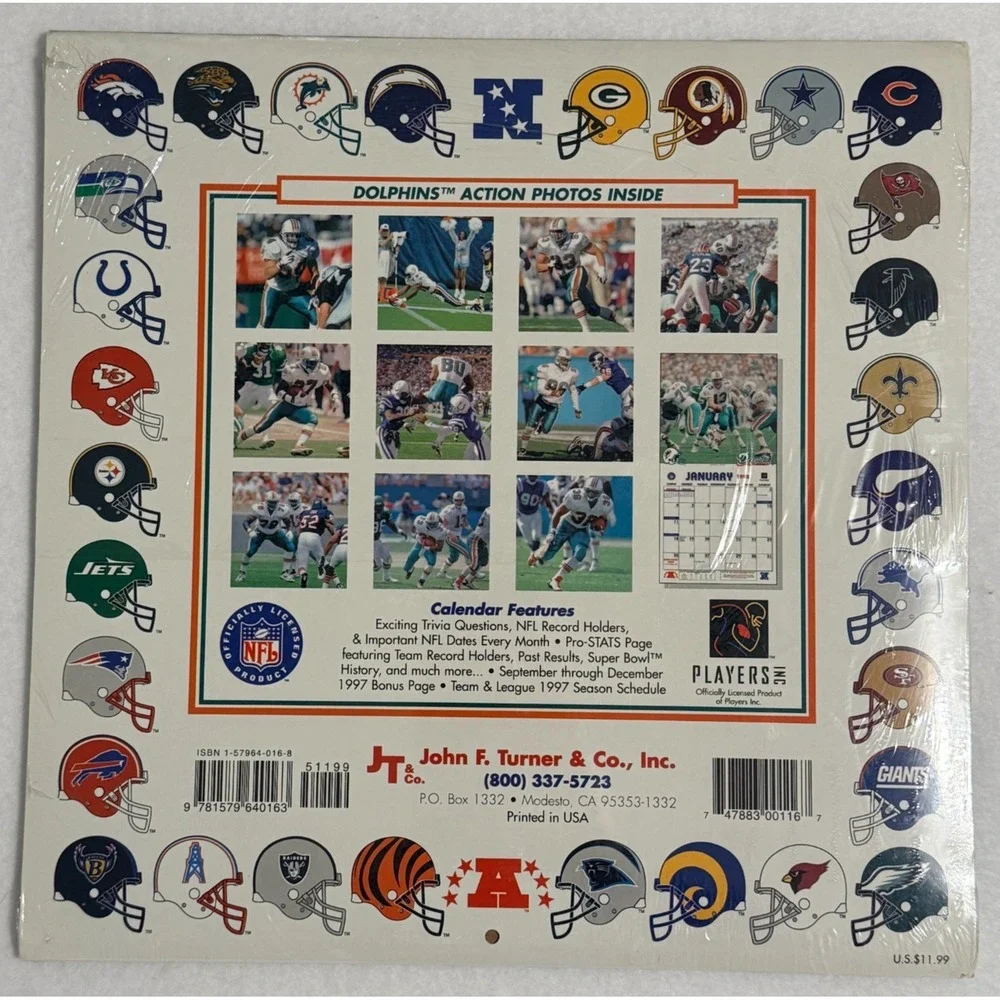Vintage 1998 Miami Dolphins Team Calendar – SEALED (NEW OLD STOCK)
